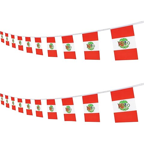 Peru Peruvian String Banner Flag,16 ft 20 Mini Flags String, 5.5 x 8.2 Inch String Flag Banner, Indoor and Outdoor Party Decorations.
