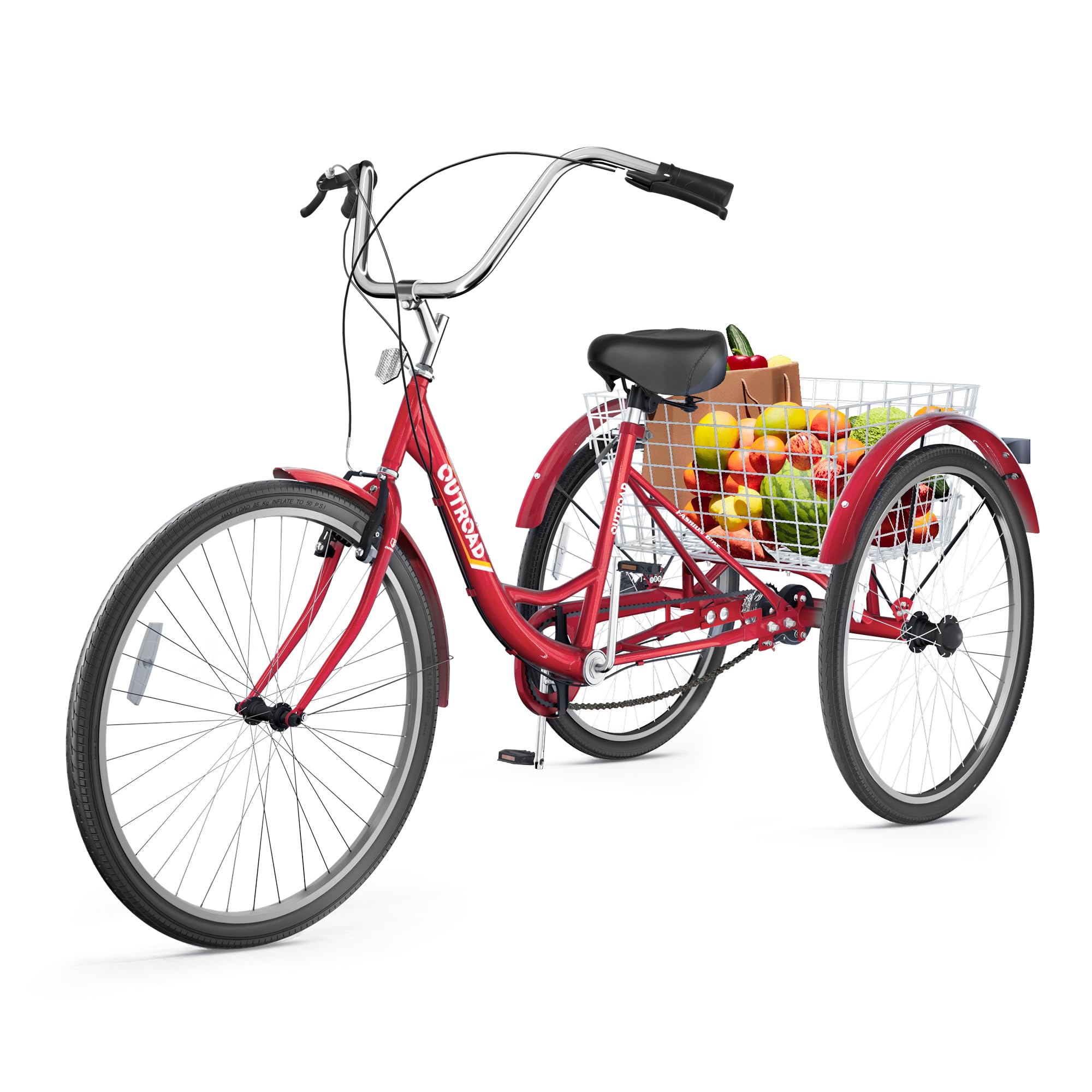 Adult Tricycle with Large Basket 24/26 Inch, Stable 3-Wheel Cruise Bicycle for Shopping, Beach and City Trike Perfect for Men, Women, Seniors