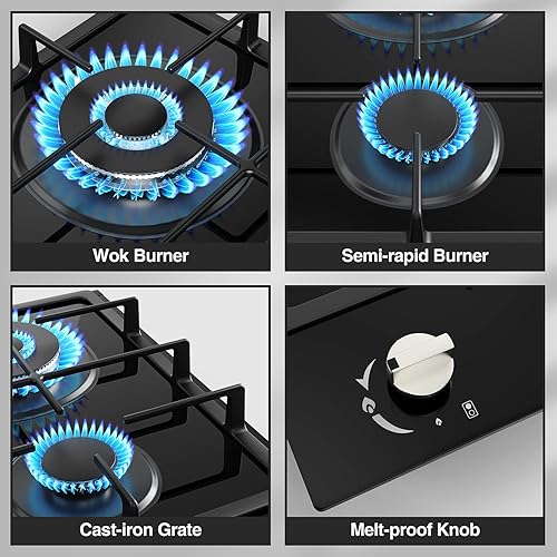 Miniatura 7 de Estufa de gas de 2 quemadores de propano de 12 pulgadas, estufa de gas portátil de vidrio templado con protección de termopar, doble combustible de