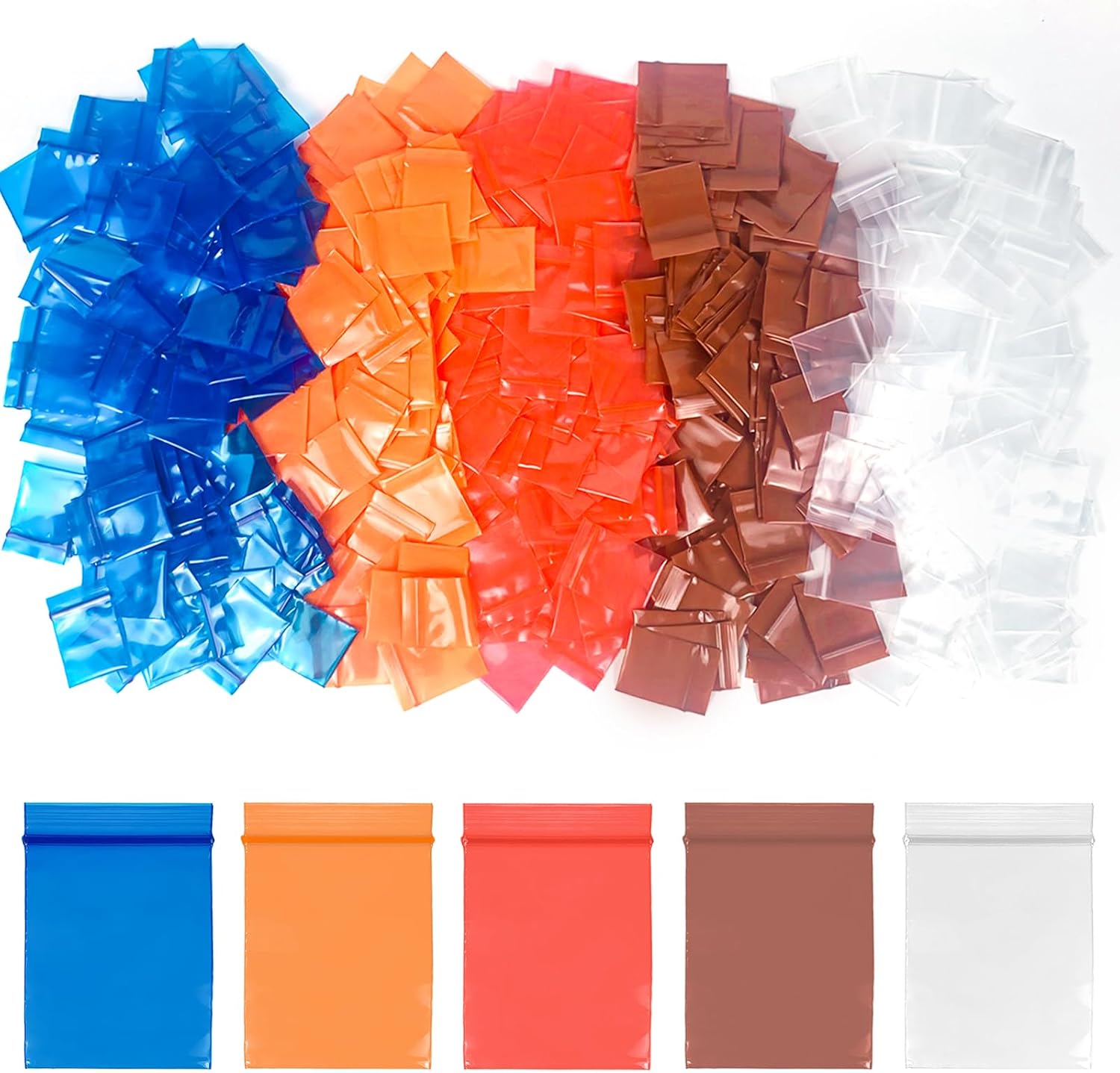 500pcs Mini Colorful Clear Plastic Bags Small Resealable Poly Baggies Storage Seal Bags for Jewelry Earrings Beads Bolts Pills Powders Candy Travel Packaging Shipping