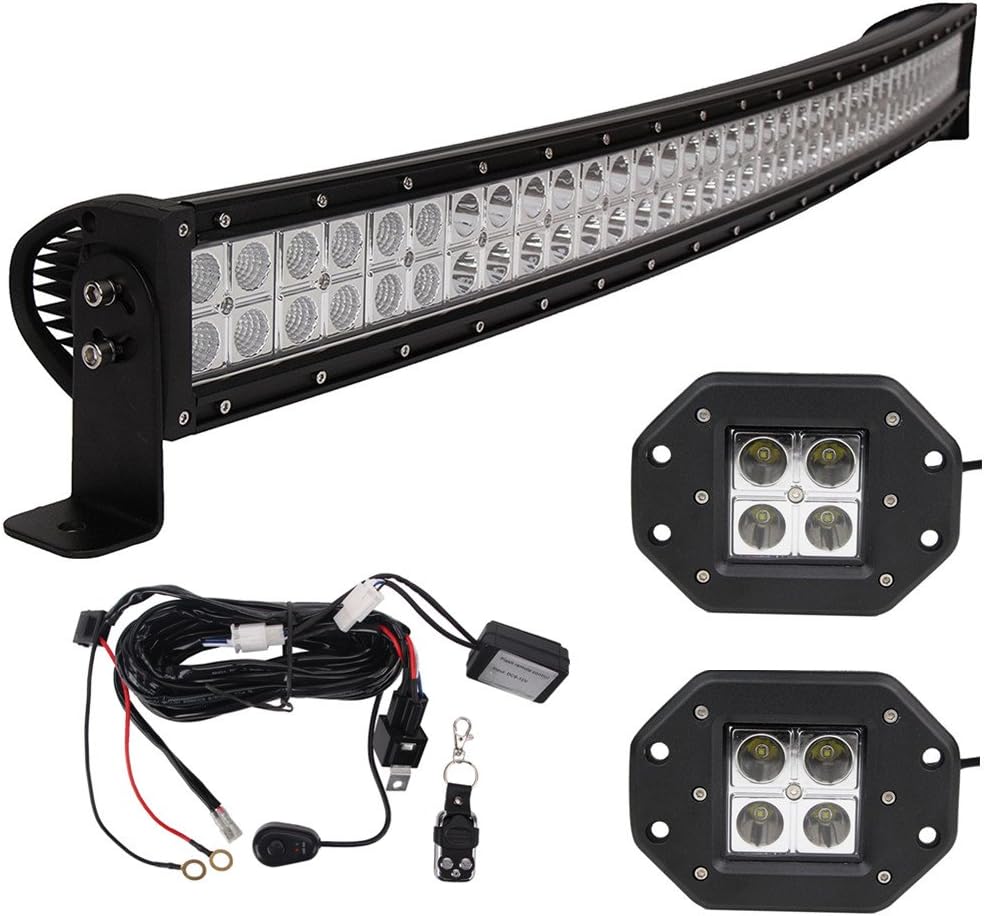 43'' 240W Curved Combo LED Light Bar, 10ft 40A 12V Fuse Relay Wiring Harness,2X 4''18W Flood Pods Fog Lights, Waterproof for Boat Truck 4X4 Jeep SUV 4WD