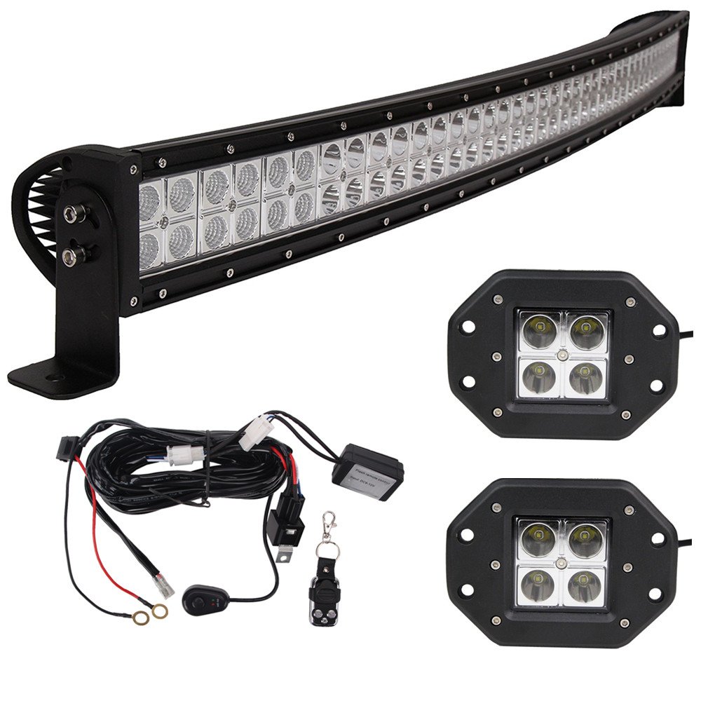 43'' 240W Curved Combo LED Light Bar, 10ft 40A 12V Fuse Relay Wiring Harness,2X 4''18W Flood Pods Fog Lights, Waterproof for Boat Truck 4X4 Jeep SUV 4WD