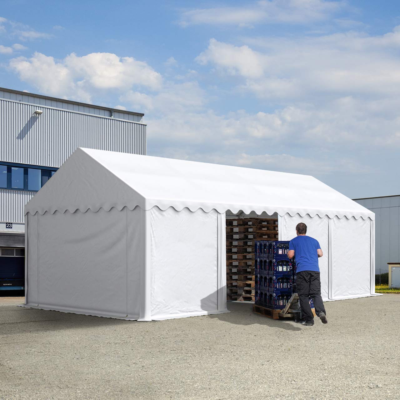 TOOLPORT Stabiles Lagerzelt Zelthalle 3x6 m PVC 800 N grau wasserdicht Unterstand mit Bodenrahmen