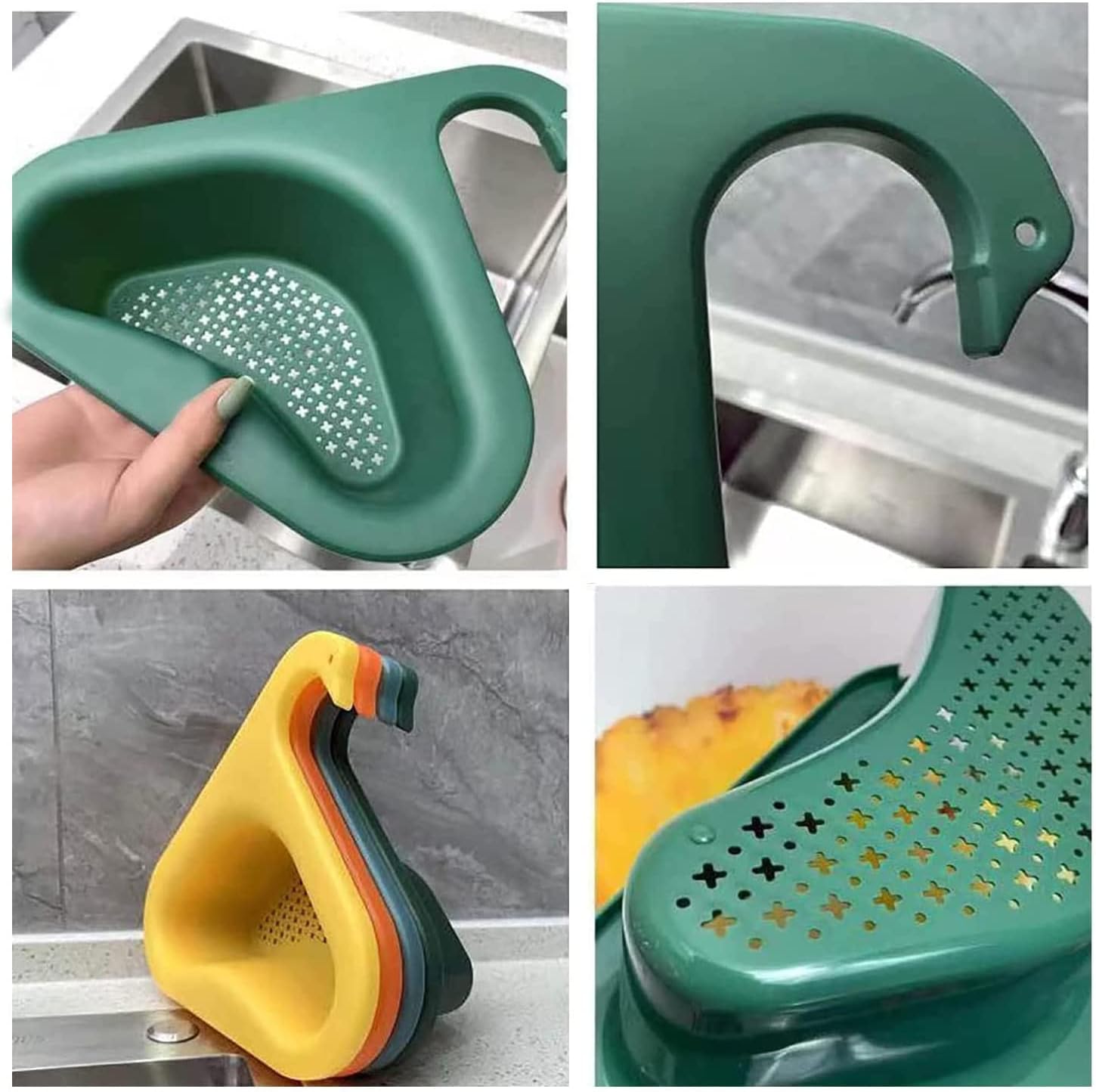 4 PCS Swan Drain Basket for Kitchen Sink, Kitchen Sink Strainer, Multifunctional Kitchen Triangle Sink Filter, Kitchen Sink Accessories(Large Size)