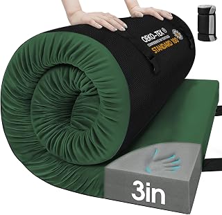 CYMULA 3 Inch Memory Foam Camping Mattress Pad - Non-Slip Portable Sleeping Mat for Tent, Cot, Car, Truck & Guest Bed