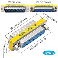 Vista 3 de 6 piezas DB25 macho a machohembra a hembra, cambiador de género RS232, conector adaptador de puerto de transferencia de datos de 25 pines