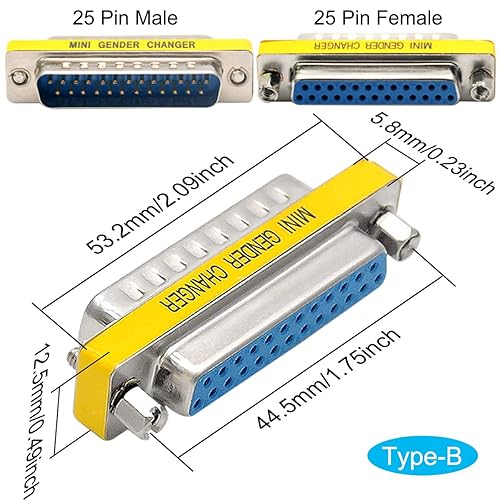 Miniatura 3 de 6 piezas DB25 macho a machohembra a hembra, cambiador de género RS232, conector adaptador de puerto de transferencia de datos de 25 pines