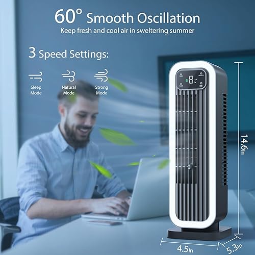 Miniatura 4 de Ventilador sin aspas para dormitorio, ventiladores de escritorio, ventilador de torre pequeño y silencioso de 14.6 pulgadas, 12000 mAh, ventilador