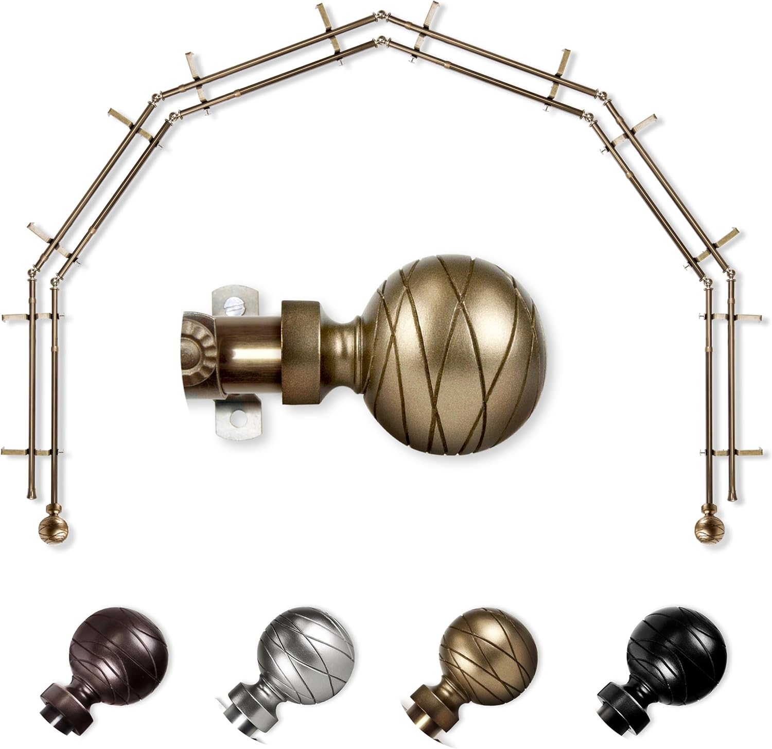 A&F Rod Décor - Ferro 13/16" 6-Sided Double Bay Window Curtain Rod - Cocoa