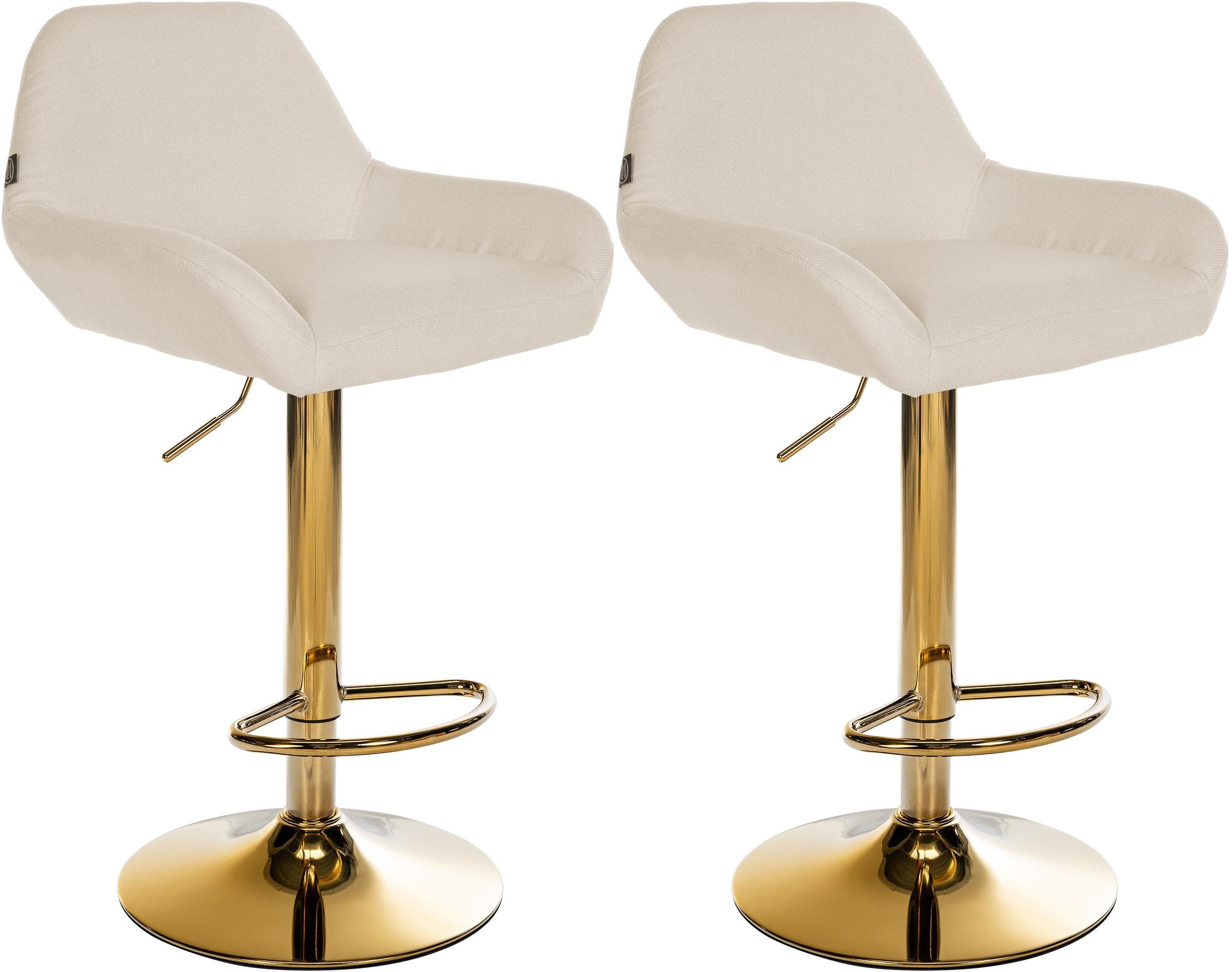 CLP Juego de 2 taburetes de Bar Braga tapizado en Tela con Estructura Dorada I Regulable en Altura y Giratorio 360° I Taburete de Bar Moderno Color:Crema