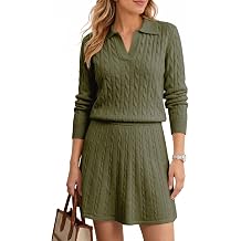 VIMPUNEC Womens 2 Piece Skirt Sets Cable Knit Mini Sweater Sets