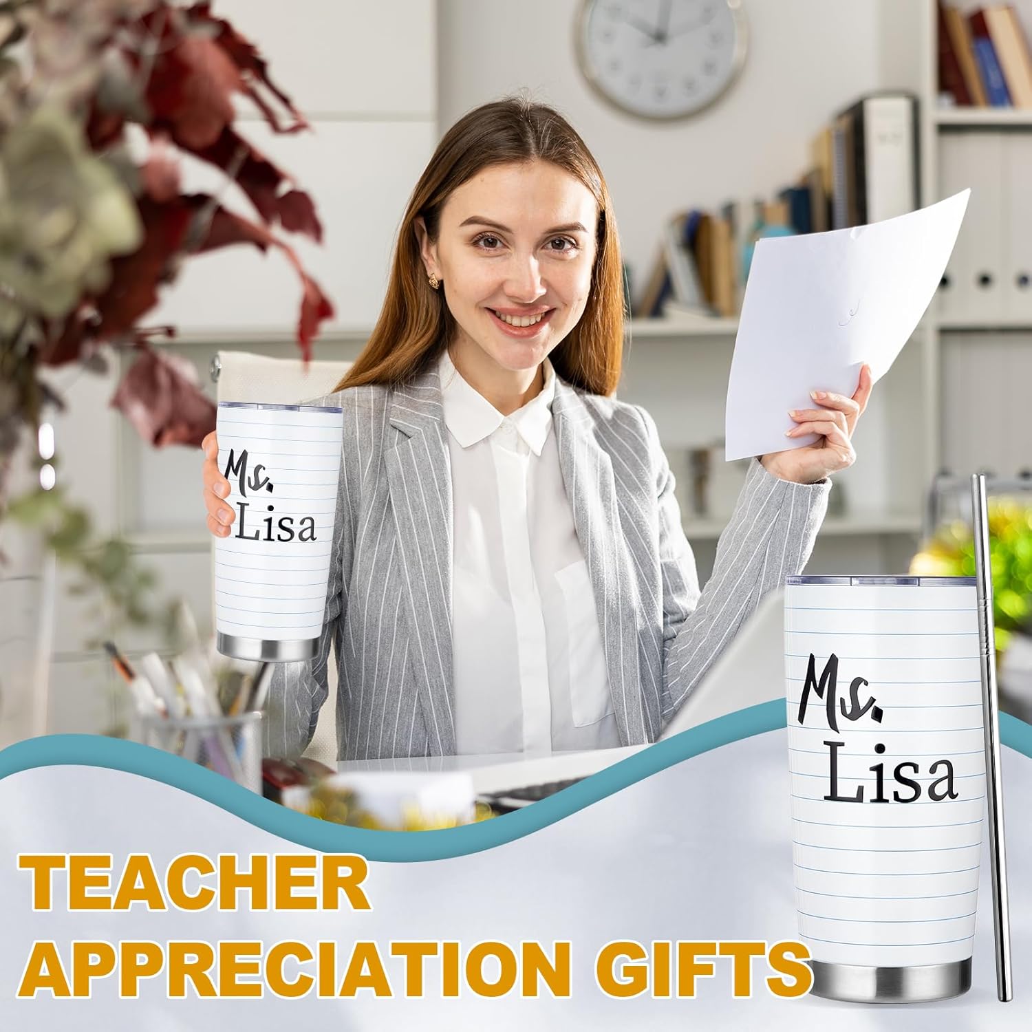 Teacher Appreciation Christmas Gifts for Men Women DIY Custom Name Thank You Tumbler Mug 20OZ Notebook Stainless Steel Cup for Birthday Graduation Back to School Teacher’s Day Retirement Gift - Image 6