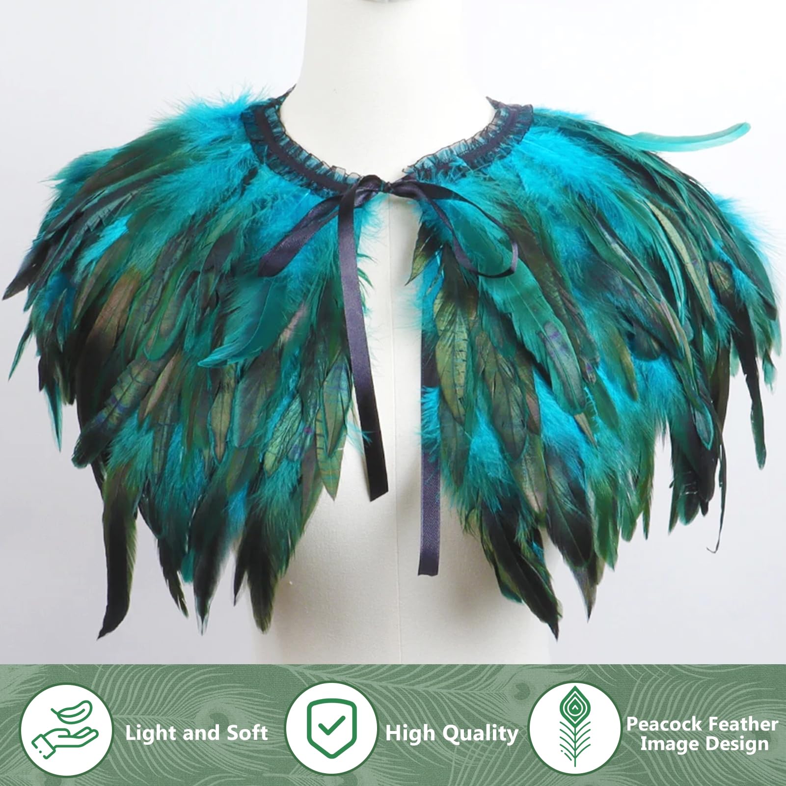 Huahuanghui Scialle Gotico di Piume, Gotico Piuma Naturale Polsino con Ciglia in Piume e Accessori per Capelli in Piume, Mantello di Piume Donna, per Carnevale Halloween Cosplay