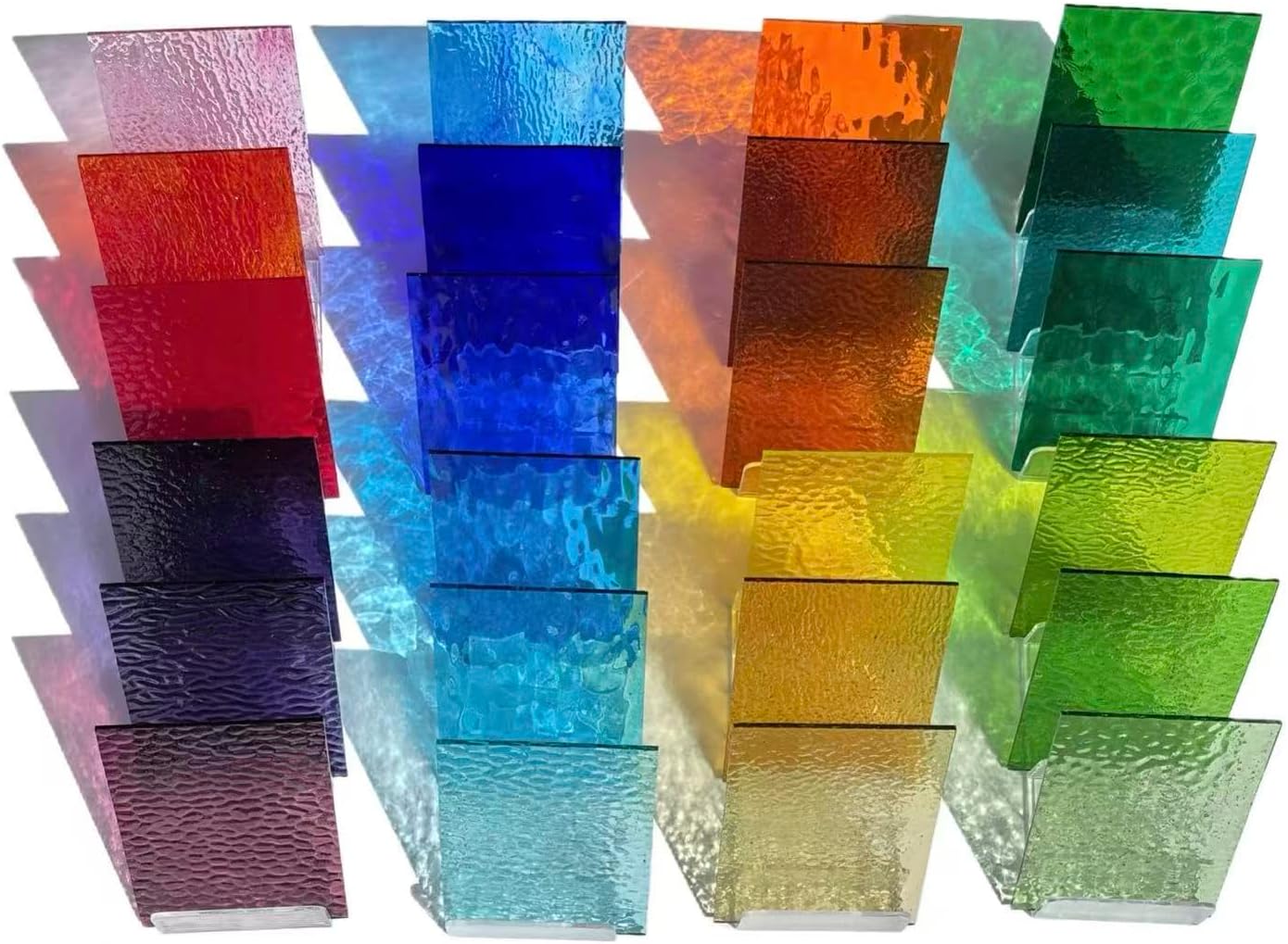 Colorween 24 Pcs Stained Glass Sheets 4 x 6 Inch Vibrant Mixed Colors Art Glass Supplies Variety Pack for Crafts, Suncatcher, Mosaics and Decoration (Transparent Textured)