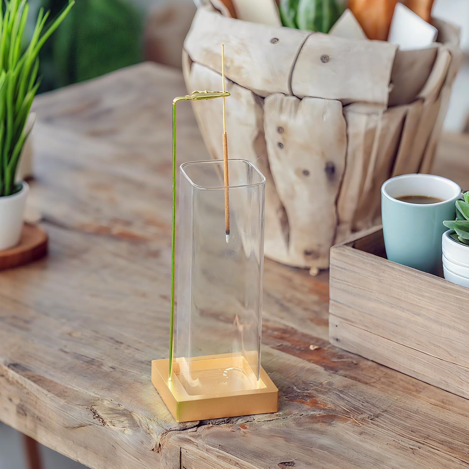 Incense Holder, Metal Incense Holder for Sticks with Removable Glass Ash Catcher, Anti-Ash Incense Burner,Luxury Home Décor for Meditation Relaxation (Gold)