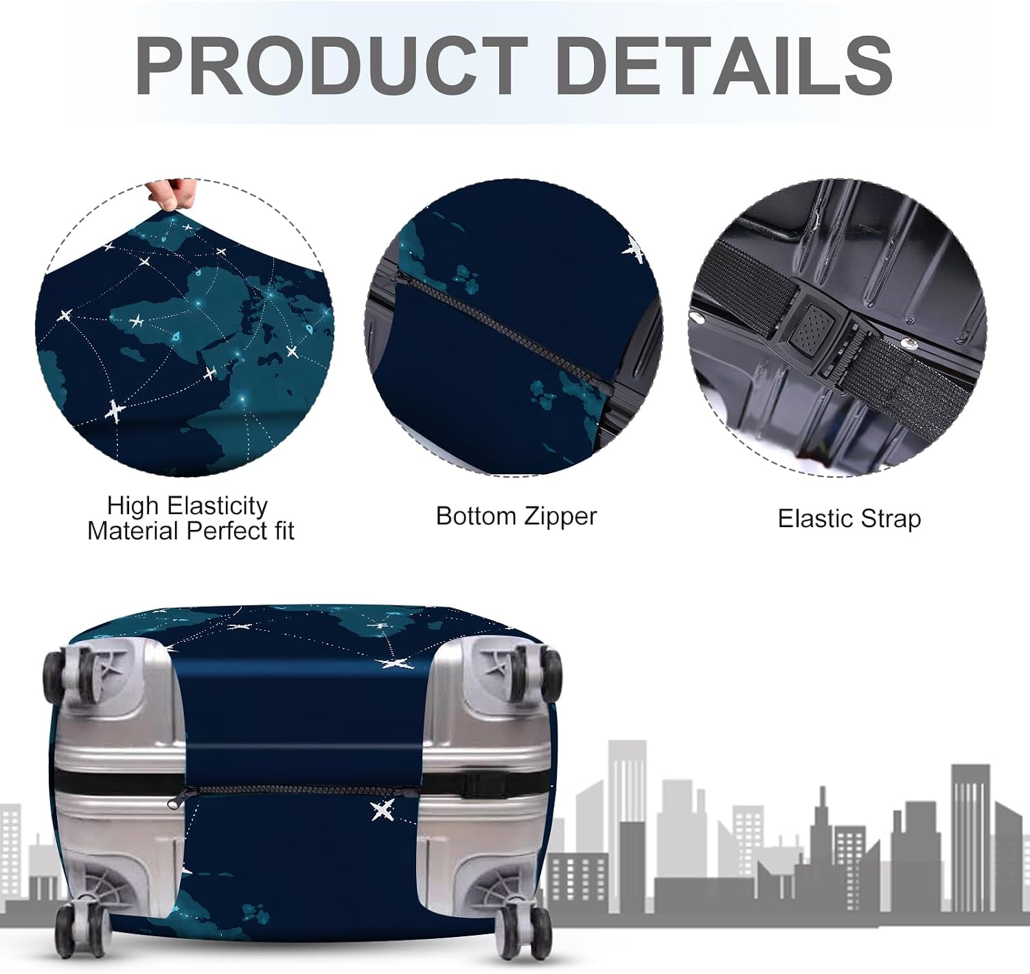 ANNA QUEEN World Map Luggage Cover, Global Travel Suitcase Protector, Washable Stretchable Suitcase Cover for 28-30 Inch Luggage