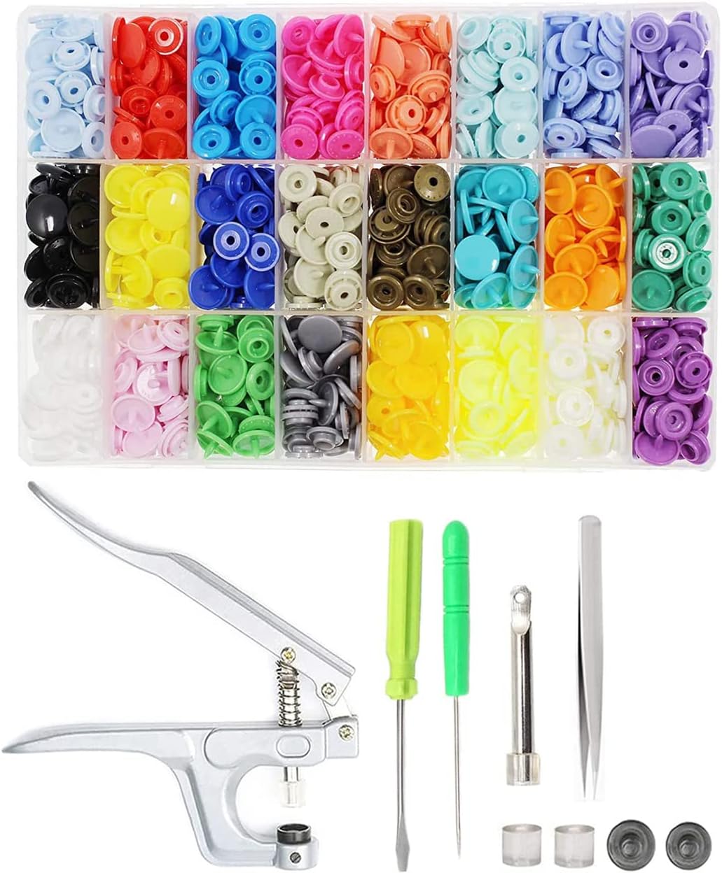Snaps and Snap Pliers Set, 384 Sets 24Colors T5 Plastic Buttons for