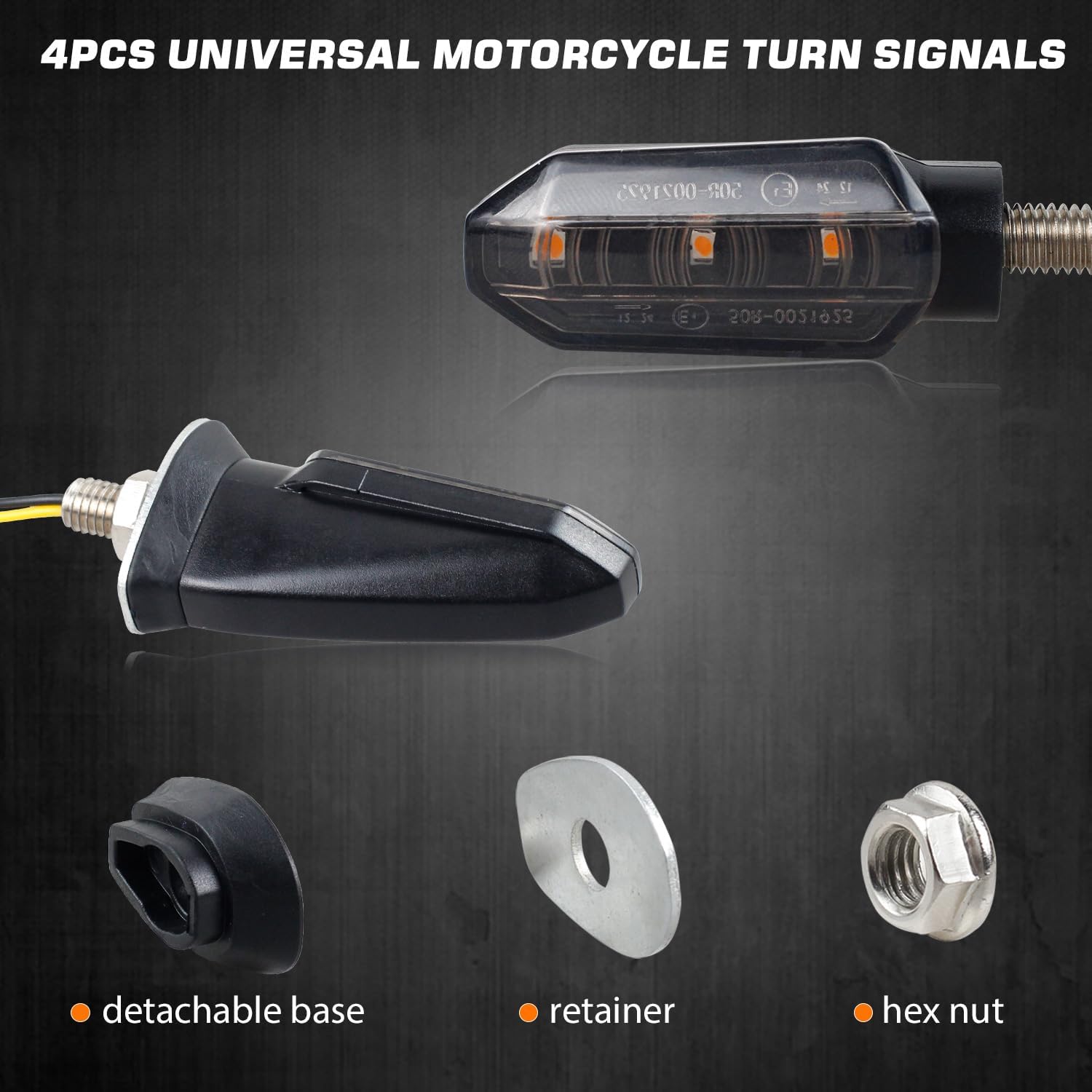 NTHREEAUTO Motorcycle LED Turn Signal Light Universal Front Rear Turn Signals Sequential Amber Blinkers Compatible with Motorbike Scooter Quad Cruiser Off Road Touring - 4PCS
