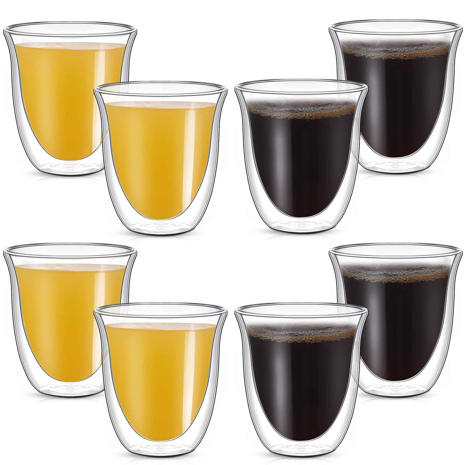 Sieral 8 Pack 8 oz Double Walled Coffee Mugs
