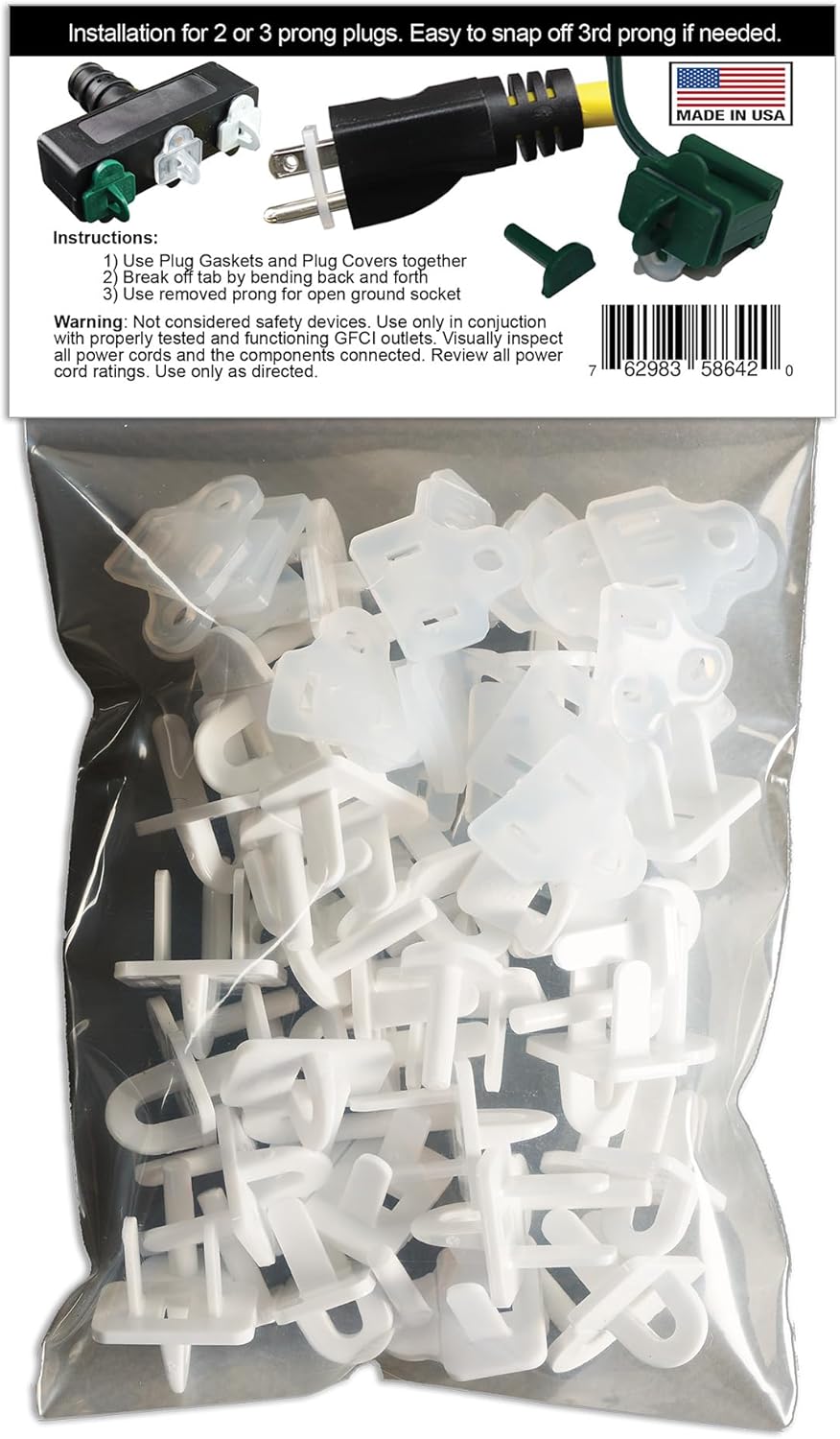 The Original Weatherproof Gaskets & Plug Covers - Made in USA, Extension Cord Gasket, Outdoor Outlet Plug Cover, Stop GFCIs from Tripping (White, Qty 25) - by APlugPro