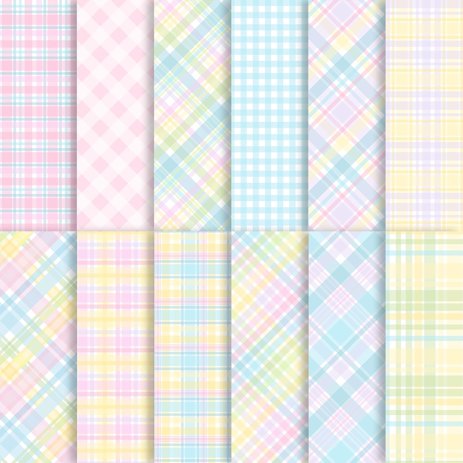 24 Sheets Pastel Plaid Scrapbook Paper, Pink Spring Gingham Plaid Patterns Decorative Craft Paper Folded Flat for Spring Birthday Card Making Baby Showers Photo Album Decor, 12'' x 12''