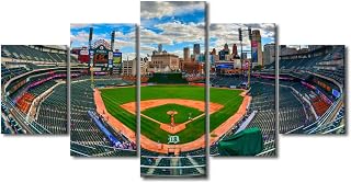 5 Panels Wall Art Painting Michigan Baseball Field Skyline Pictures Paintings Canvas Prints Poster Baseball Stadium Oil Paintings Sports Modern Home Decor Artwork Gift Framed Ready to Hang(60"Wx32"H)