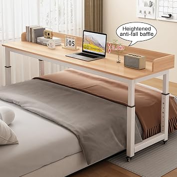 YVYKFZD Overbed Table with Wheels, Bedside Table Adjustable Height, Standing Mobile Over Bed Table, Portable Medical Over Bed Desk Space Saving (Color : White, Size : 150 * 50cm/59.0x19.6in)