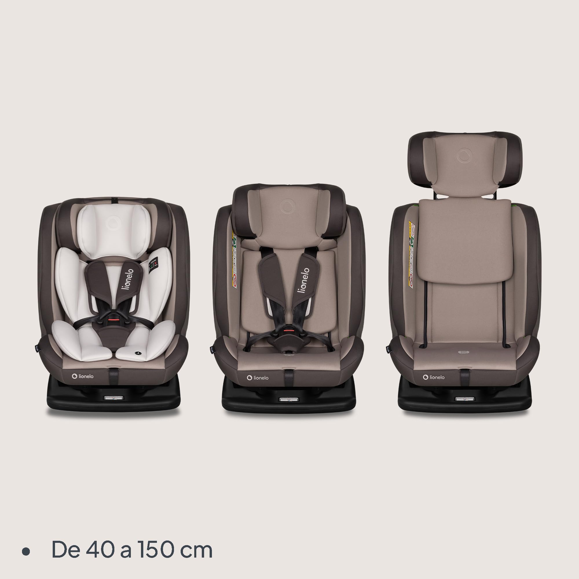 LIONELO AART I-SIZE Silla Coche Bebé 40-150 cm, Montaje con Cinturones de Seguridad, Reposacabezas e Inclinación Ajustables, Almohadilla lumbar y Reductor, Norma R129 i-Size
