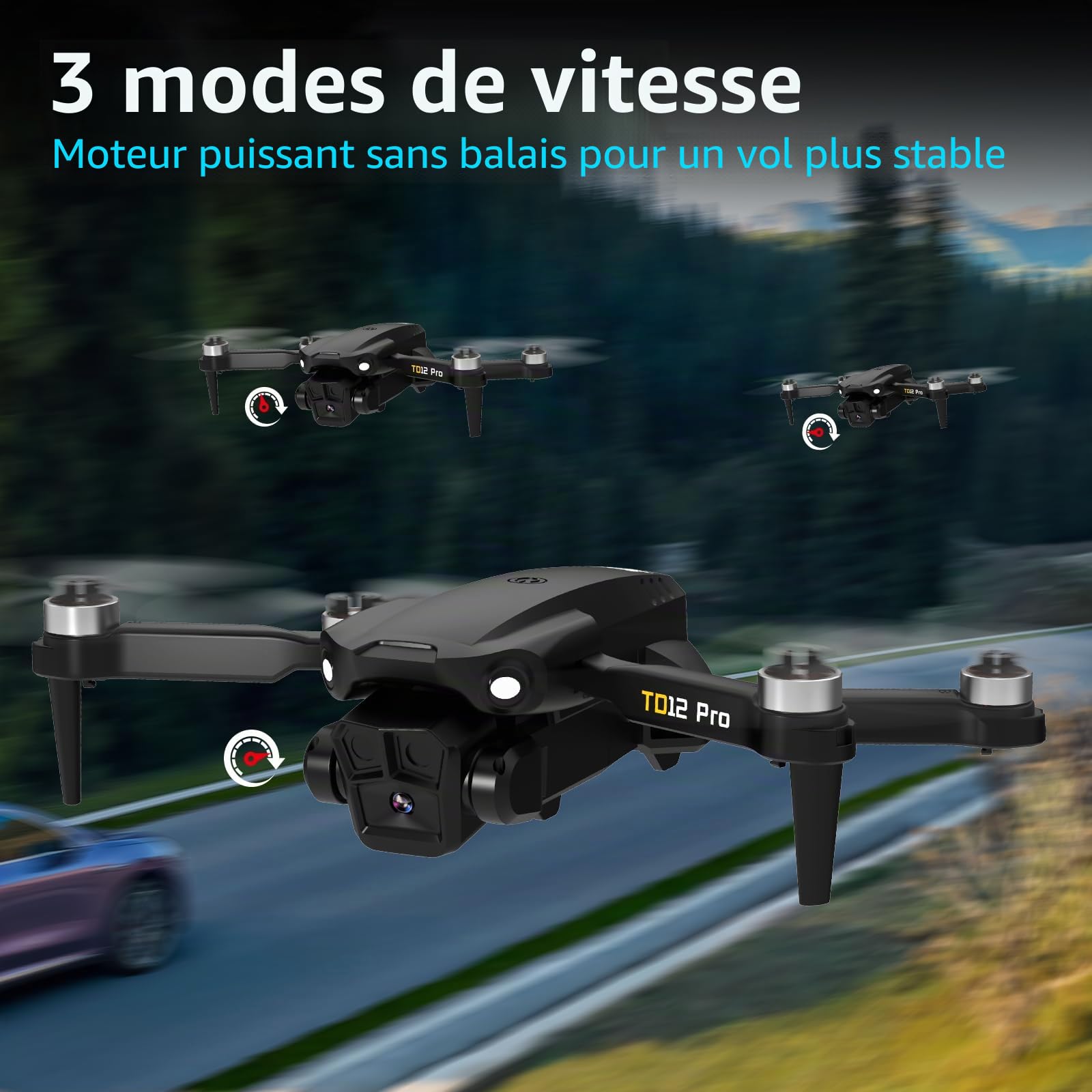 Toladrone TD12PRO Drone avec Caméra 1080P, Drones pour Adultes, Réglage Motorisé à 90°, Résistance au Vent de Niveau 3, Contrôle via Application, Quadricoptère Pliable pour Débutants