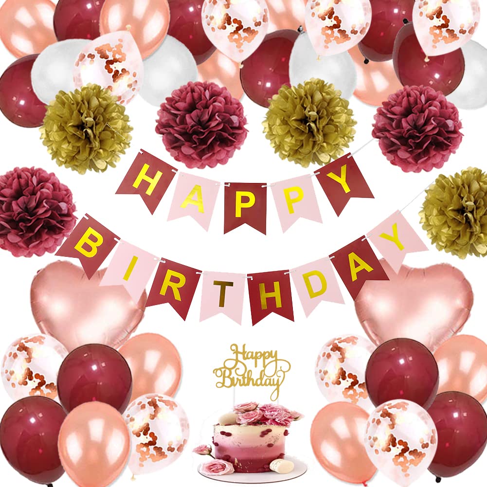 Rose Gold Birthday Party Decoration Rose Gold Party Decorations for Women  Confetti Balloons for Women Birthday Party Decorations Happy Birthday Banner