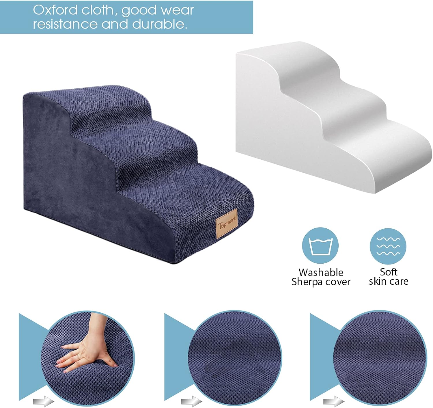 Topmart 3 Tiers Foam Dog Ramps/Steps,Non-Slip Dog Steps,Extra Wide Deep Dog Stairs,High Density Foam Pet Stairs/Ladder,Best for Older Dogs,Cats,Small Pets,with Dog Rope Toy,Blue : Topmart : Pet Supplies