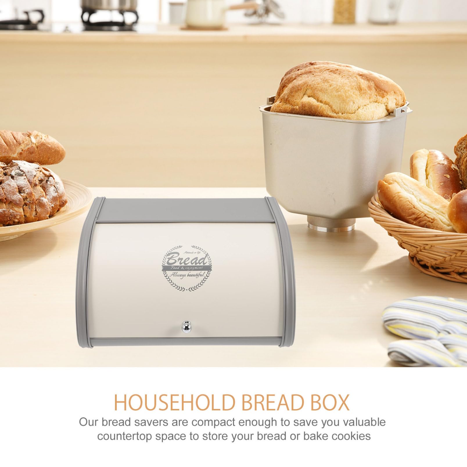 Caja de Pan de Granja con Tapa Abatible, Soporte Metálico para Cocina, Caja de Pan para Encimera, Base Ancha Antideslizante, Organizador Multiusos para Hogar y Panadería