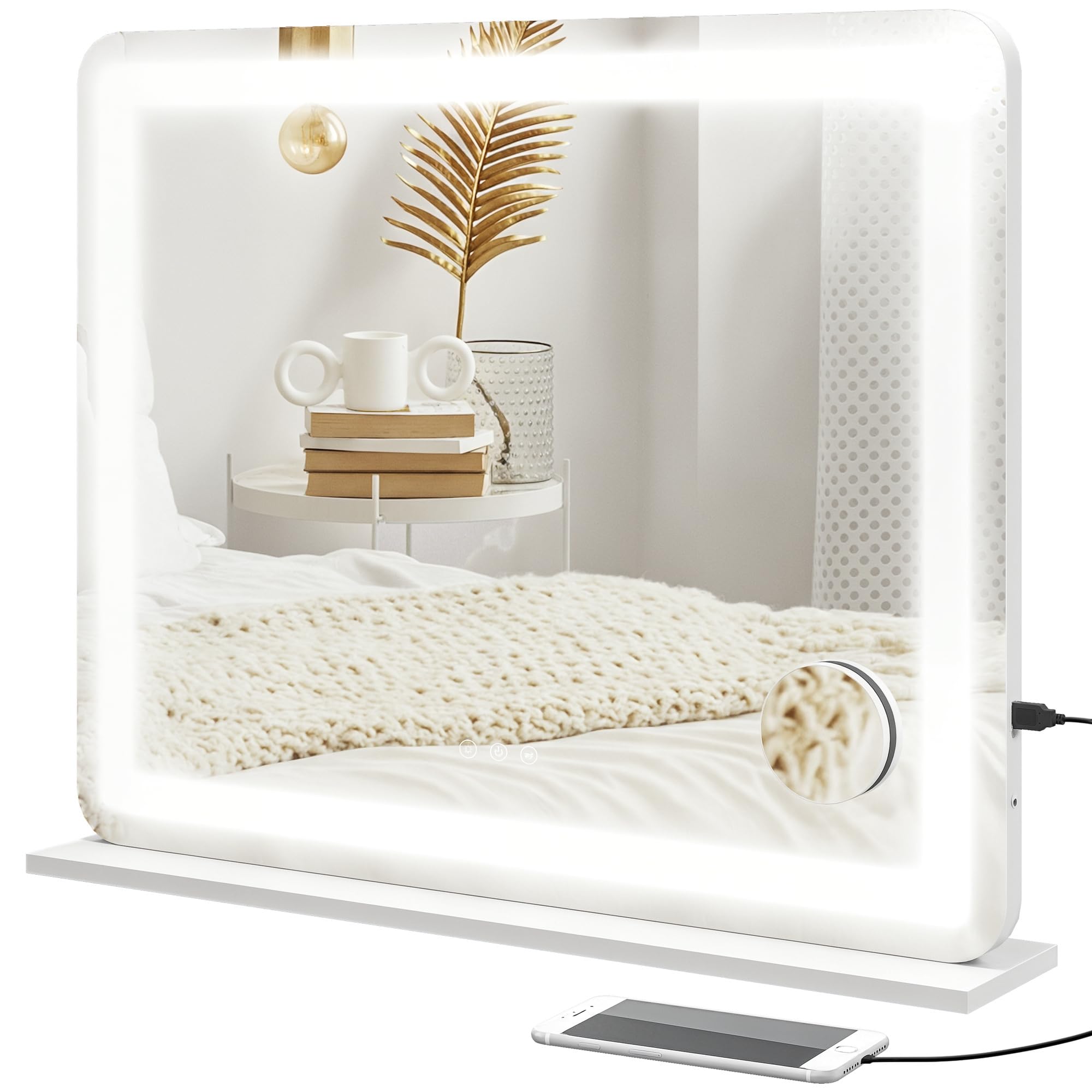 HOMCOM Espejo de Maquillaje Iluminado LED con Intensidad 80x62 cm