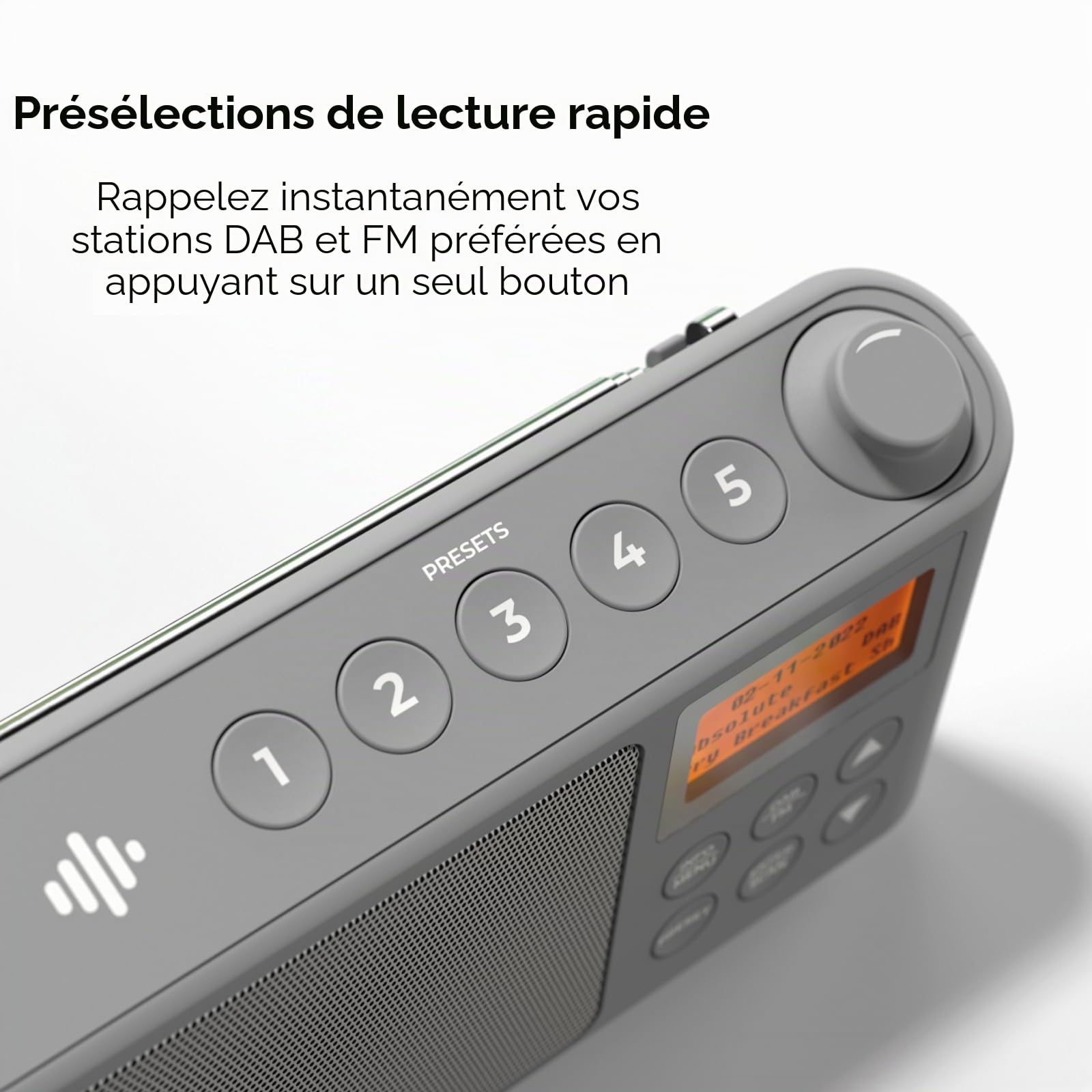 Radio DAB/DAB+ FM Portable Numérique avec Batterie et Chargement USB 15 Heures Gris