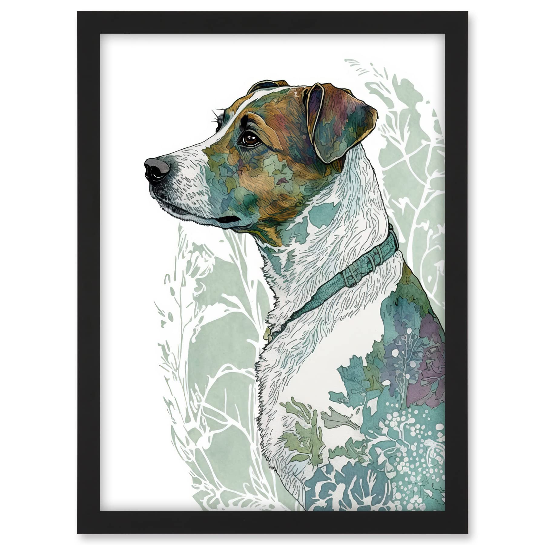 Artery8 Jack Russel Dog Modern Watercolour Portrait Illustration Artwork Framed A3 Wall Art Print