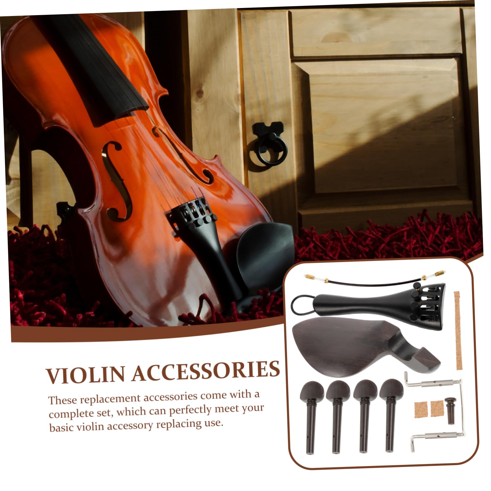 ibasenice 2ensembles Kit De Bois Pour Violon Accessoires De Mentonnière Chevilles Et Cordes Bois Avec Vis Argentées Et Facile à Installer