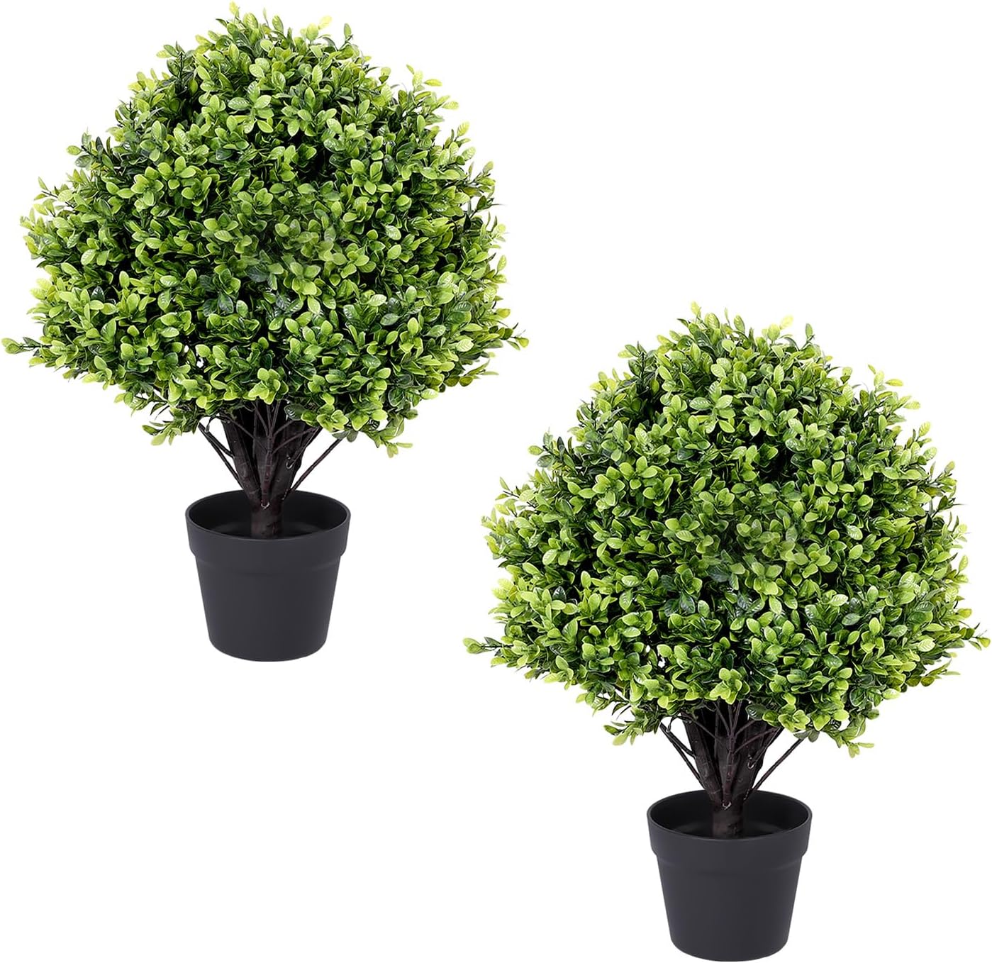24" boxwood topiary trees artificial outdoor faux plants set of 2, uv-resistant realistic fake bushes & shrubs greenery for planters front porch outside decor 2ft 24in boxwood green