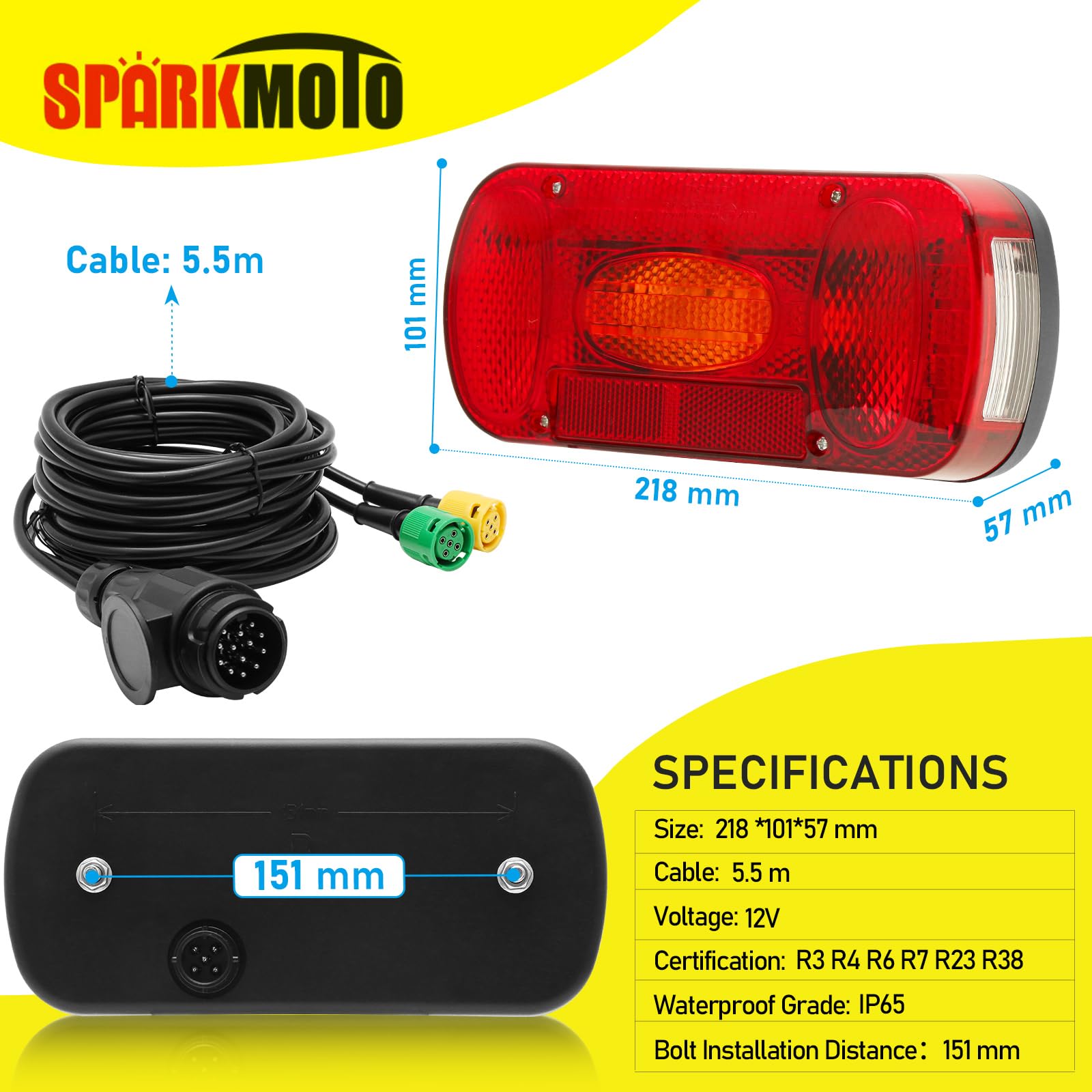 Kit Fanali Posteriori Rimorchio 13 Poli Con Cablaggio Cavo 5.5 m Spina 13 Poli,Set Di Luci Rimorchio 13 Pin Con Cavo Connettore Baoionetta