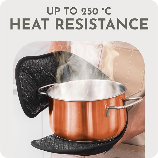 Black Double Oven Gloves Heat Resistant Silicone Oven Mitts Pair | Non-Slip Silicone Oven Gloves Double Oven Mitt | Machine Washable Thick Potholders Home & Kitchen Accessories. - 4