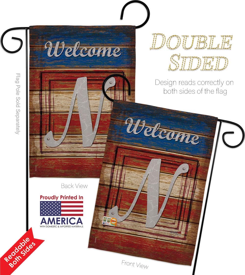 Patriotic N Initial Garden Flag Set Wall Hanger Monogram Americana Star and Stripes Patriotism Independence Memorial United State American Small Gift Yard House Banner Double-Sided 13 X 18.5