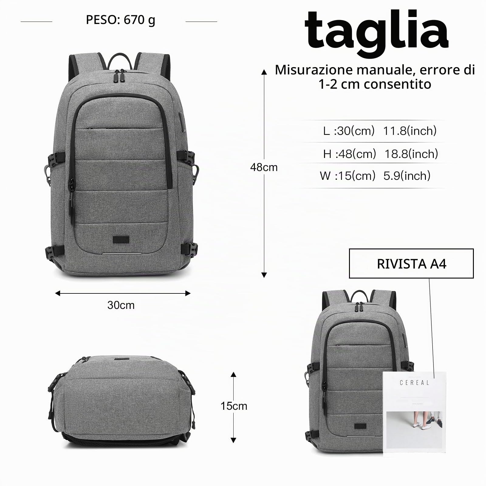 KONO Zaino Uomo per PC Portatile 15.6 Pollici Antifurto da viaggio, Zaino Porta PC con Caricatore USB Impermeabile, Computer Notebook Borse per Viaggio Ufficio Scuola