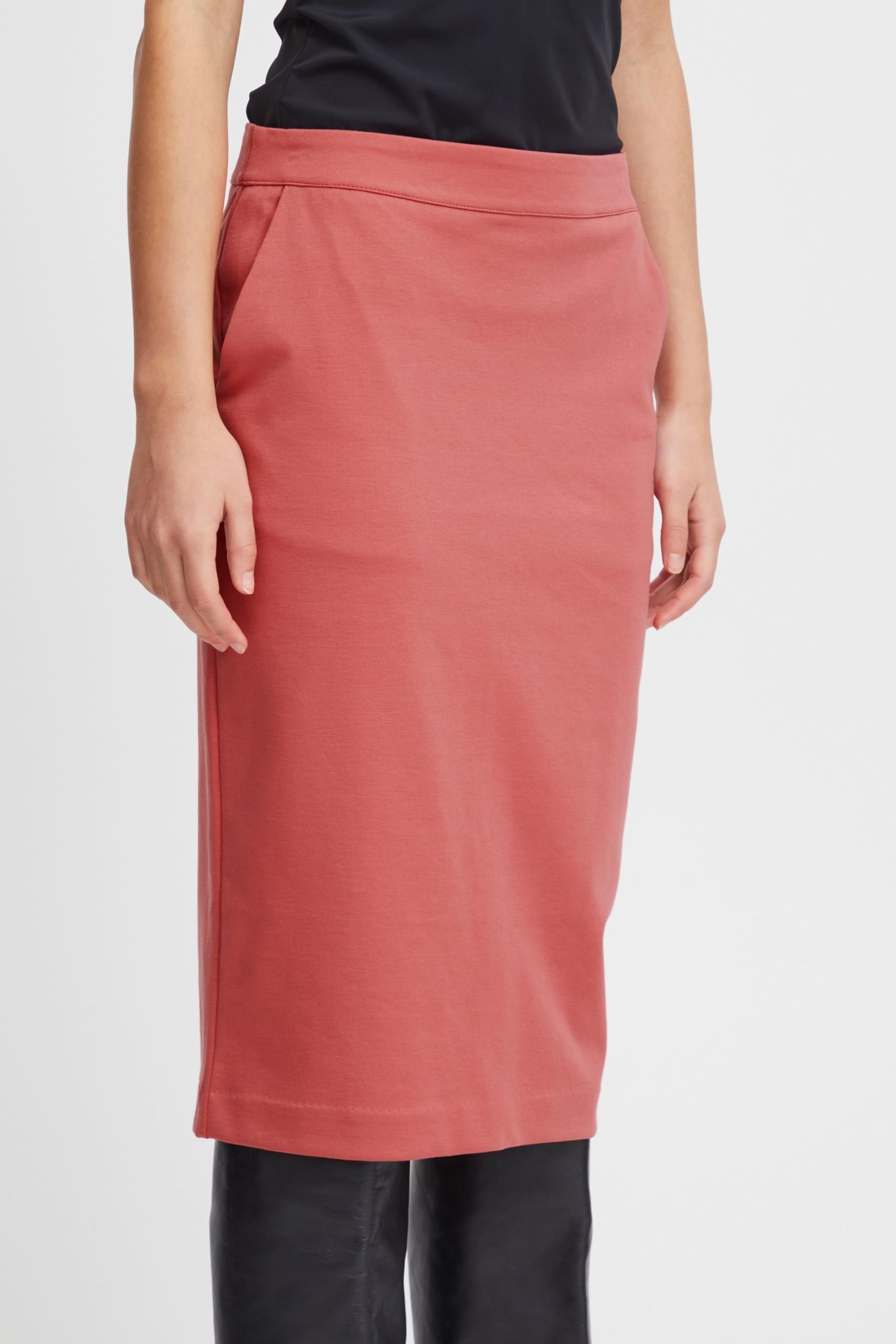 ICHI IHKATE SUS Office SK Damen Kurzer Rock Midi-Pencilskirt mit Schlitz Stretch Slim-Fit