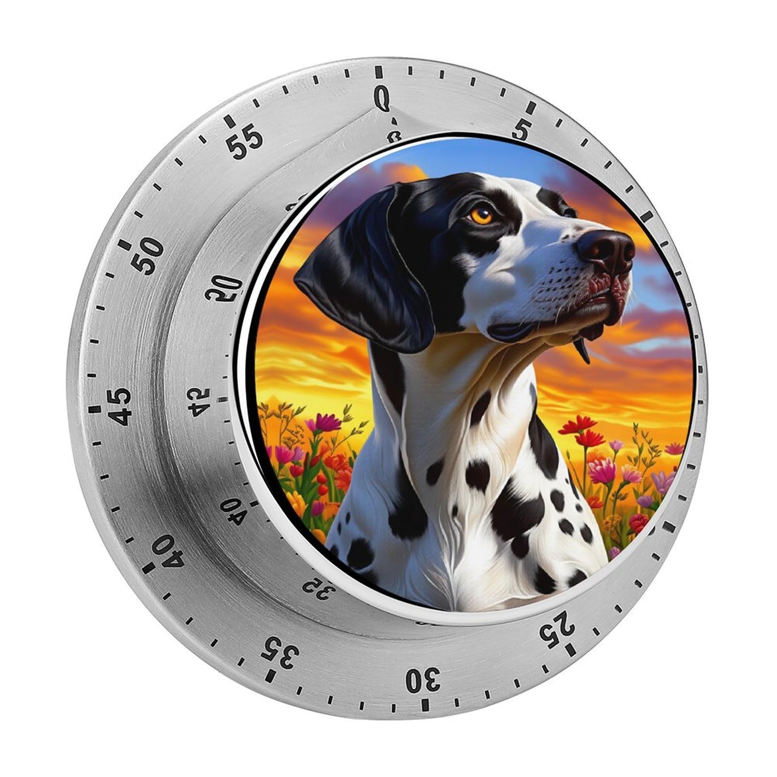 Dalmatian in Sunset Flower Field 60 Minute Wind Up Timer,Visual Mechanical Magnetic Timer with Loud Alarm for Kitchen