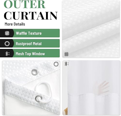 Vista 171 de Dynamene Cortina de ducha larga de tela negra – Cortinas de ducha de tela alta y resistente con textura de gofre, juego de cortina de baño de lujo