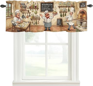 Kitchen Chief Rustic Curtain Valance for Windows/Living Room/Kitchen/Bathroom/Cafe, Vintage Layer Cake Cooking Country Short Rod Pocket Tier Curtain Window Treatment Panel 56"x16"