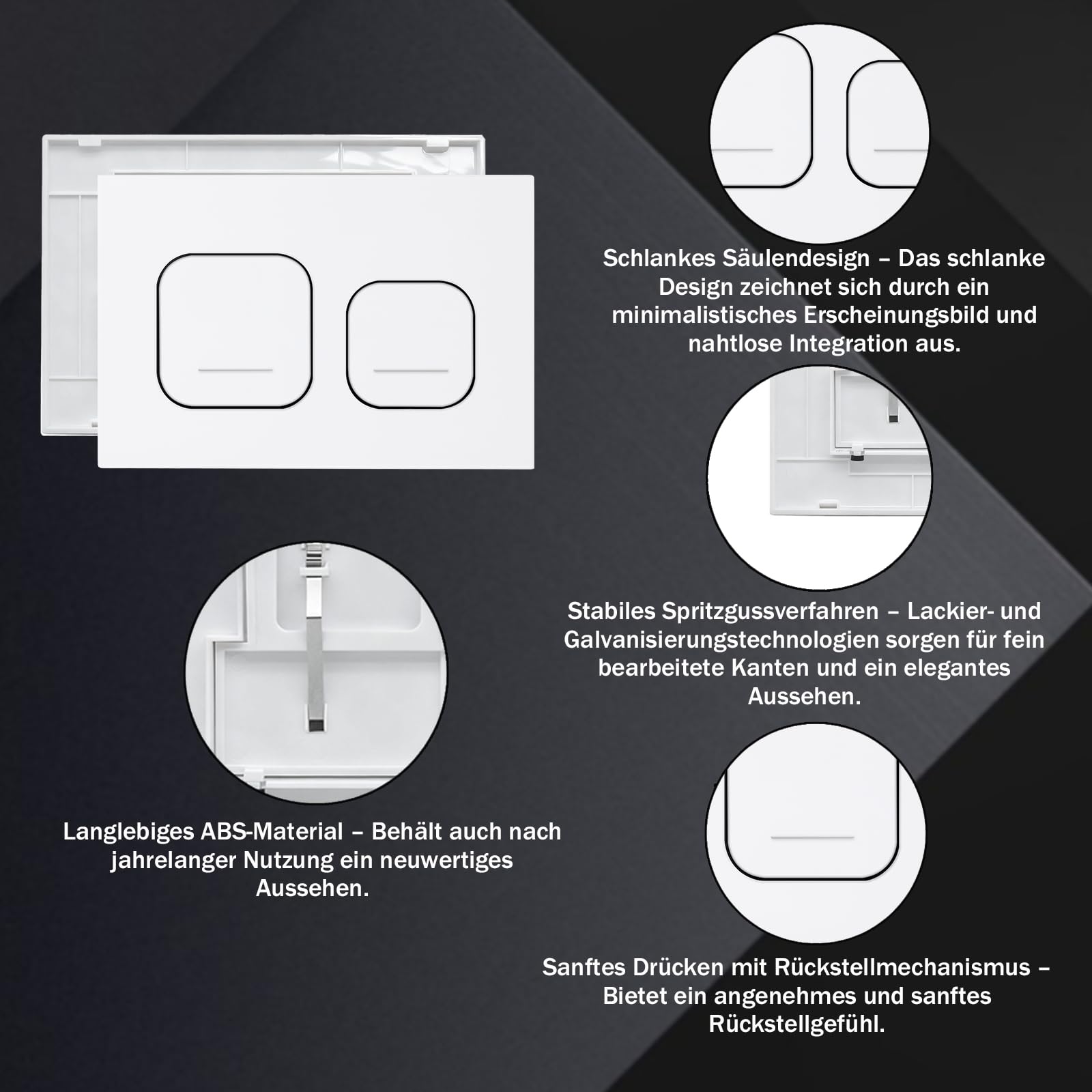 Drückerplatte WC Spülkasten Ersatzteil,kompatibel mit Geberit Sigma Serie UP300 & UP320,Betätigungsplatte mit 2-Mengen-Spülung,245 × 164 mm 115770115 | Glänzend (Weiß)
