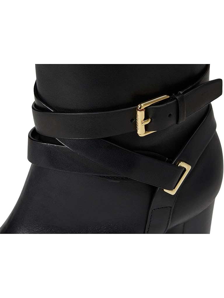 Black Lauren Ralph Lauren Collins Burnished Leather Tall Boots Heel