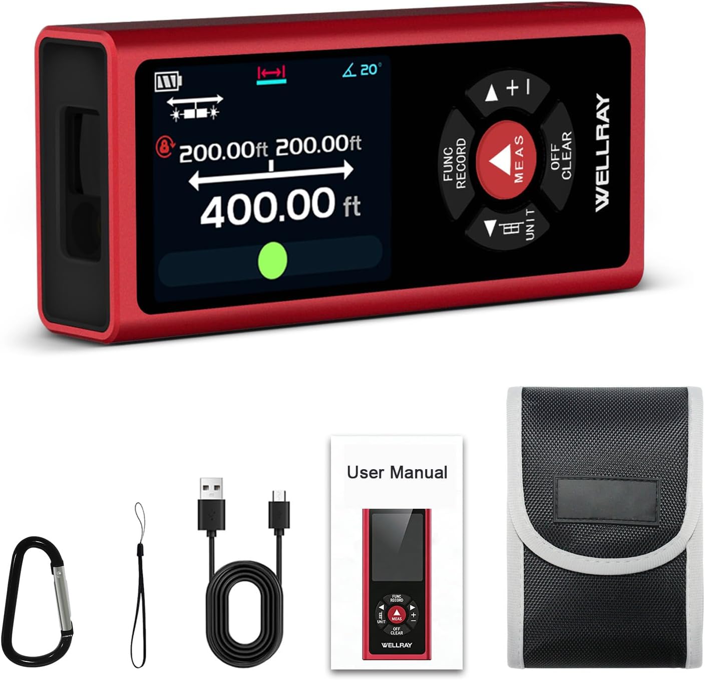 Dual Laser Measuring Tool, Rechargeable Laser Measure Tool with Long-Lasting Battery, 400Ft Laser Distance Meters with ±1/16" Accuracy, Laser Measurement Tool with Bubble Level for DIY Home Outdoor