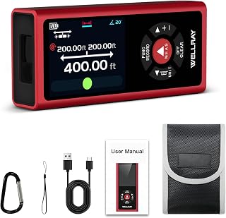 WELLRAY Dual Laser Distance Meter 400ft Rechargeable ±1/16" Accuracy with Bubble Level, 7 Modes for DIY Home Construction
