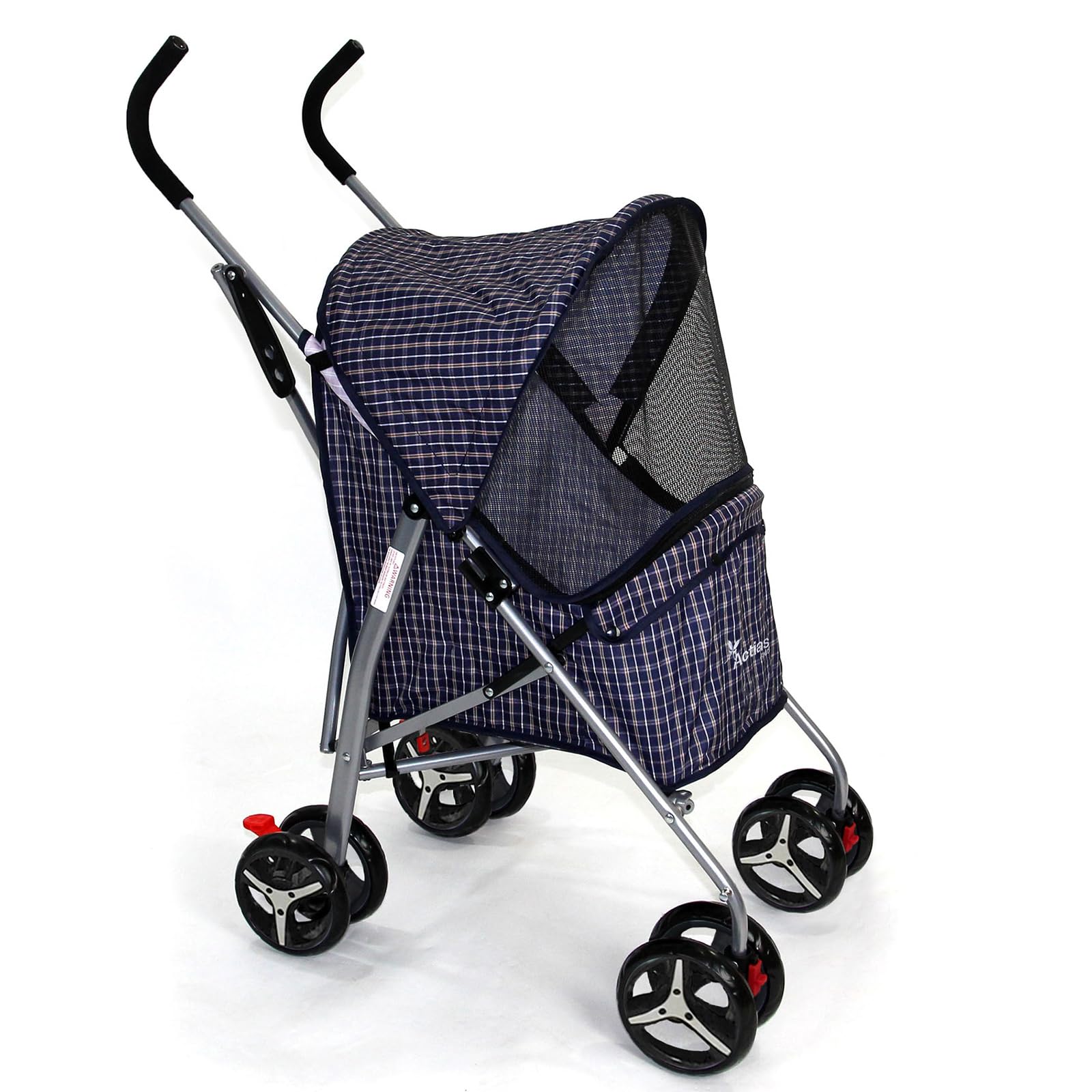 Actiaspet Pet Stroller with Waterproof Cover Foldable with Swivel Wheels 15 kg Carrying Capacity (Blue Check, Stroller)